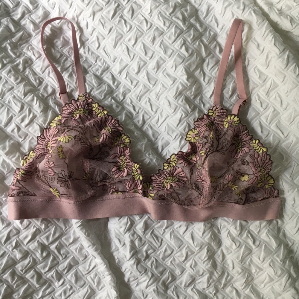 Floral Lace Bralette in Pink and Yellow